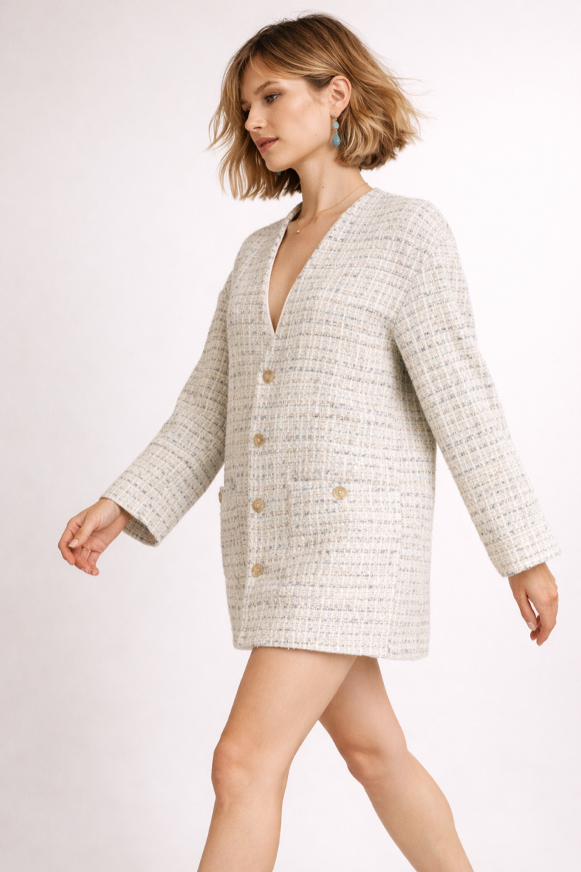 Boucle Cardigan Jacket - Side Styled View - BlancheWear