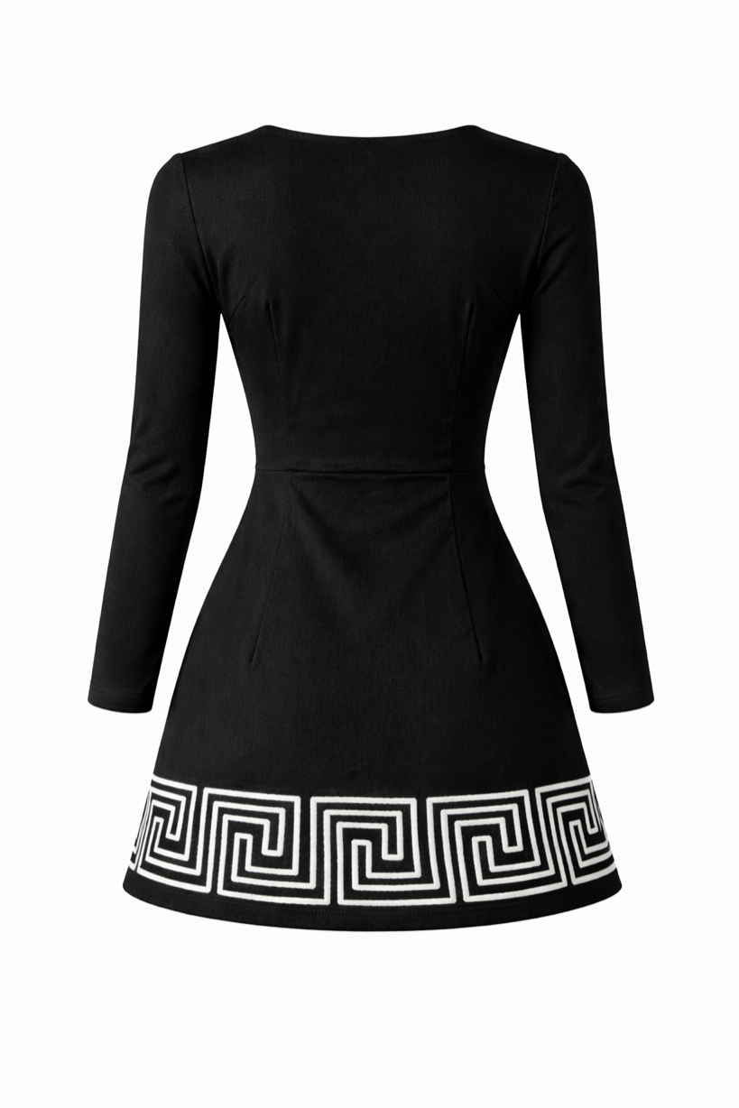 LS Greek Key Short Dress — Back