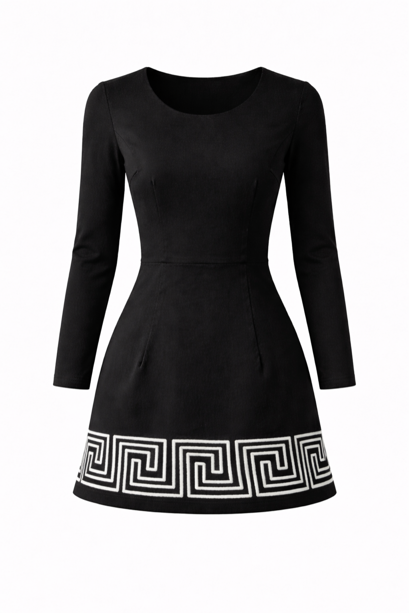 LS Greek Key Short Dress