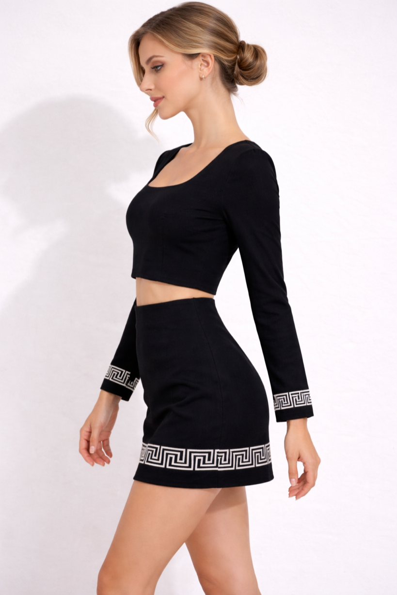 Greek Key Short Skirt - Side Styled View - BlancheWear